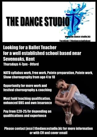 Ballet Teacher Needed – Kent. Please see the attached advert
